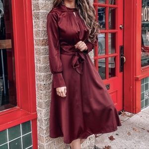 Chicwish Maroon Long Sleeve Dress